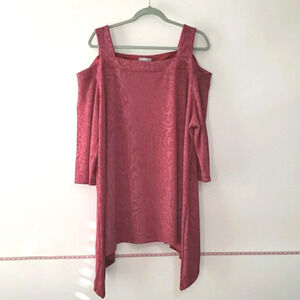 CATHERINES Blouse Cold Shoulder Pink Mauve Shimmer Handkerchief Hem Lagenlook 3X